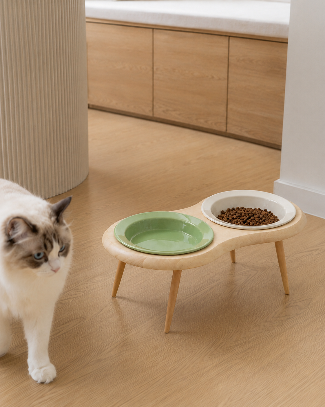 Elevated ceramic cat bowl complementing modern home décor