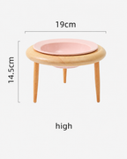 Dimension diagram of high version wooden leg cat bowl: 16cm wide, 14.5cm tall