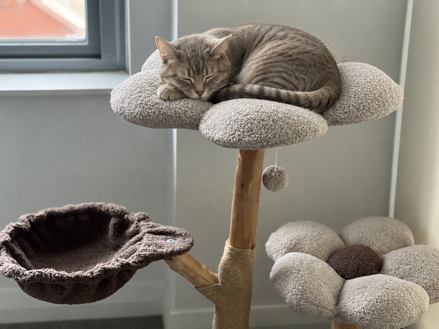 Bloom Series Cat Tree | Solid Timber · 86cm — Mocha