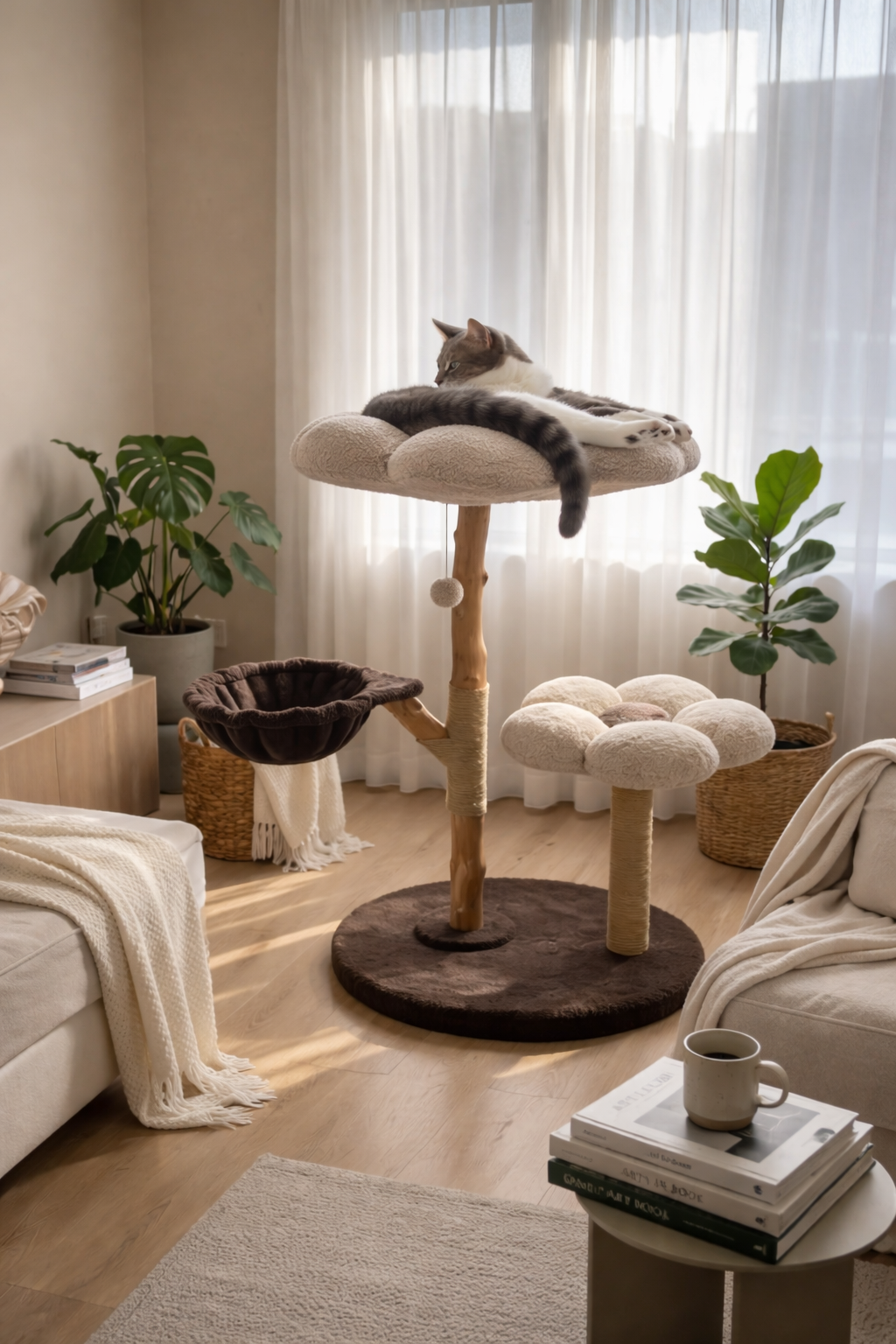 Bloom Series Cat Tree | Solid Timber · 86cm — Mocha