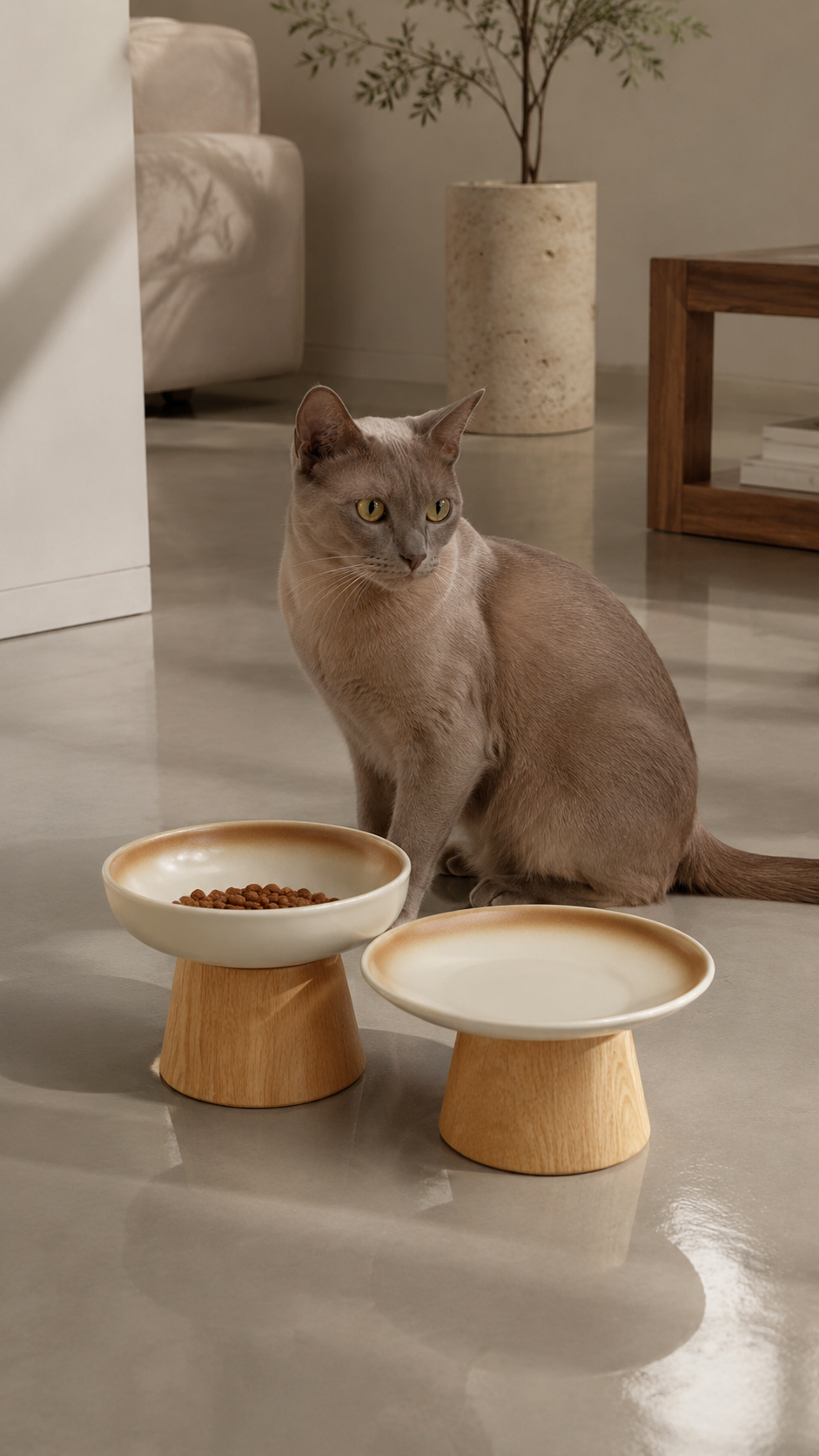 Elevated ceramic cat bowl complementing modern home décor