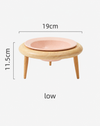 imension diagram of low height wooden leg cat bowl: 19cm wide, 11.5cm tall