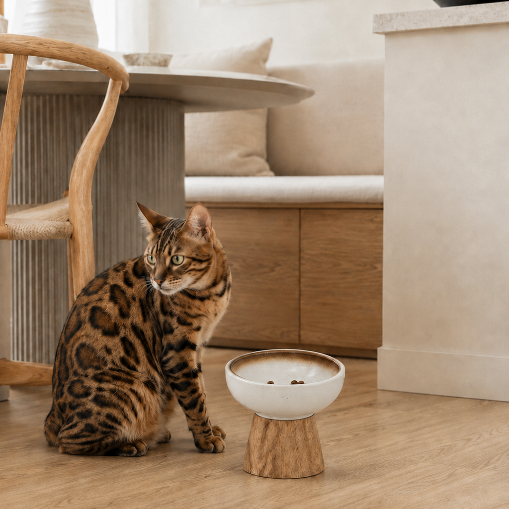 Modern ceramic cat bowl styled in a minimalist Australian home