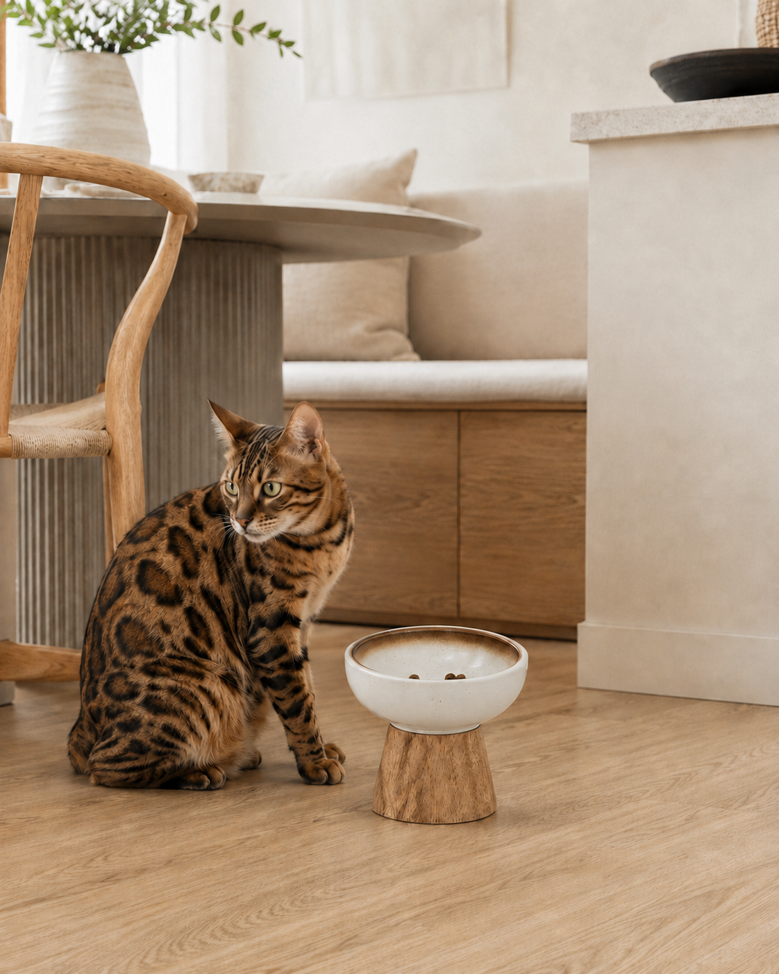 Modern ceramic cat bowl styled in a minimalist Australian home