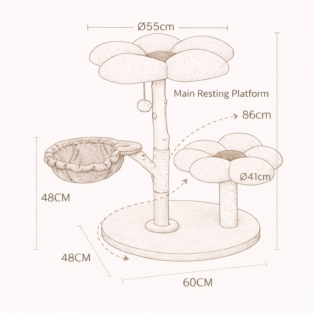 Bloom Series Cat Tree | Solid Timber · 86cm — Mocha