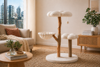 A modern wooden cat tree in a modern Australian living room