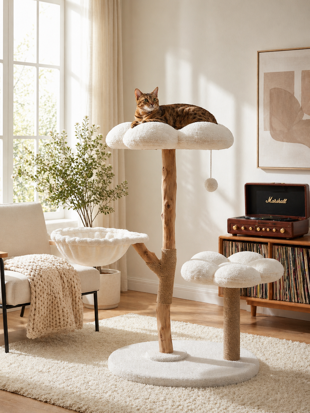 Cloud solid wood cat tree in a modern Australian living room