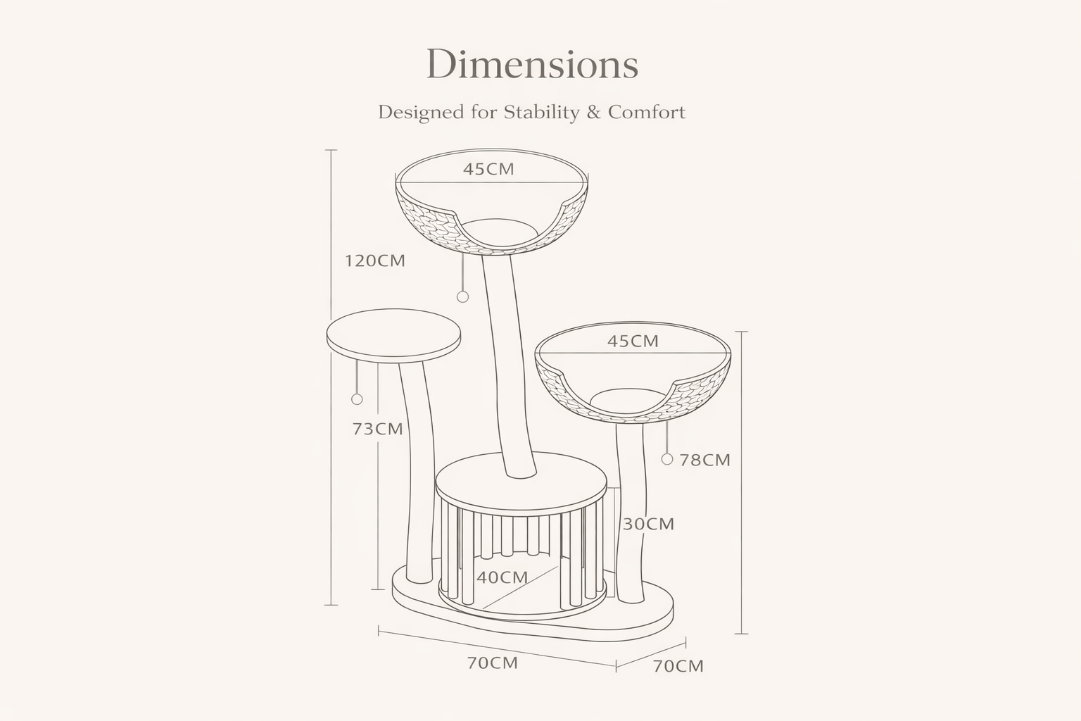 Luxury Multi-Tier Rattan Cat Tree | Natural Wood · 120cm