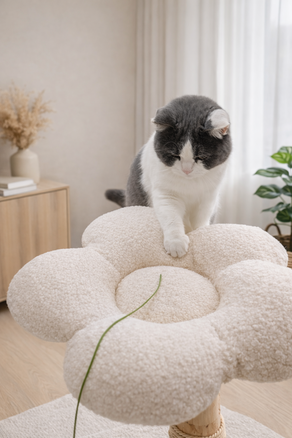Bloom Series Cat Tree | Solid Timber · 86cm — Cream