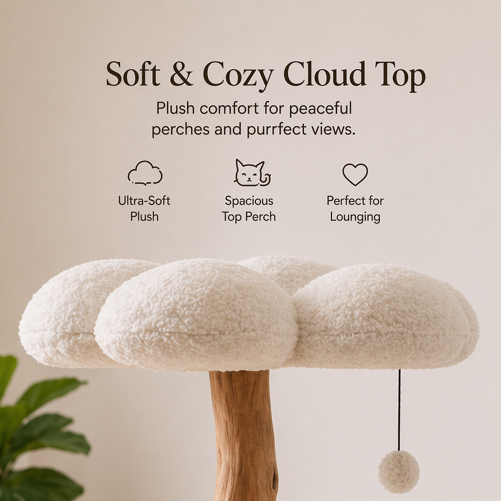 Bloom Series Cat Tree | Solid Timber · 86cm — Cream